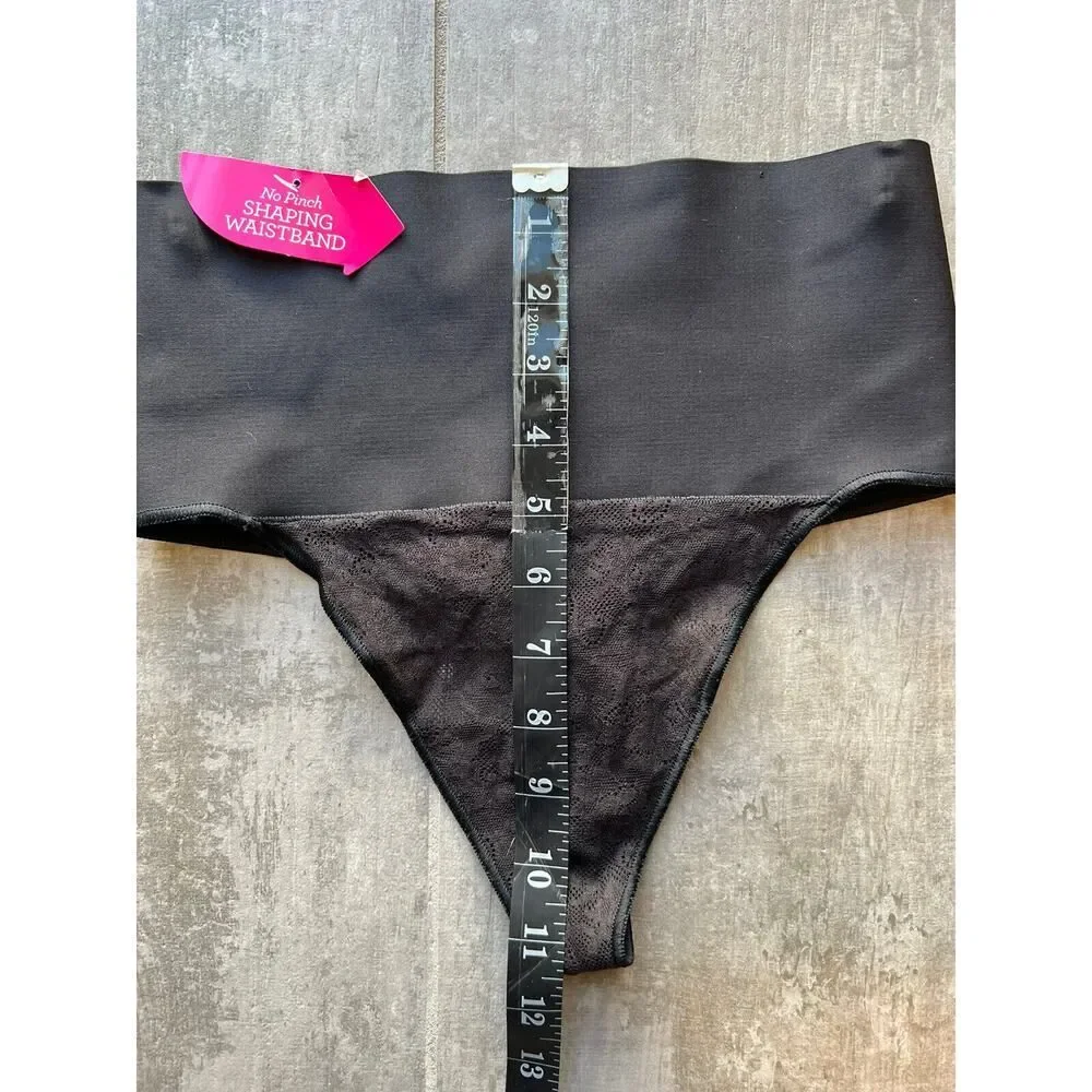 Maidenform Black No Pinch Shaping Waistband Thong Tame Your Tummy Shapewear S